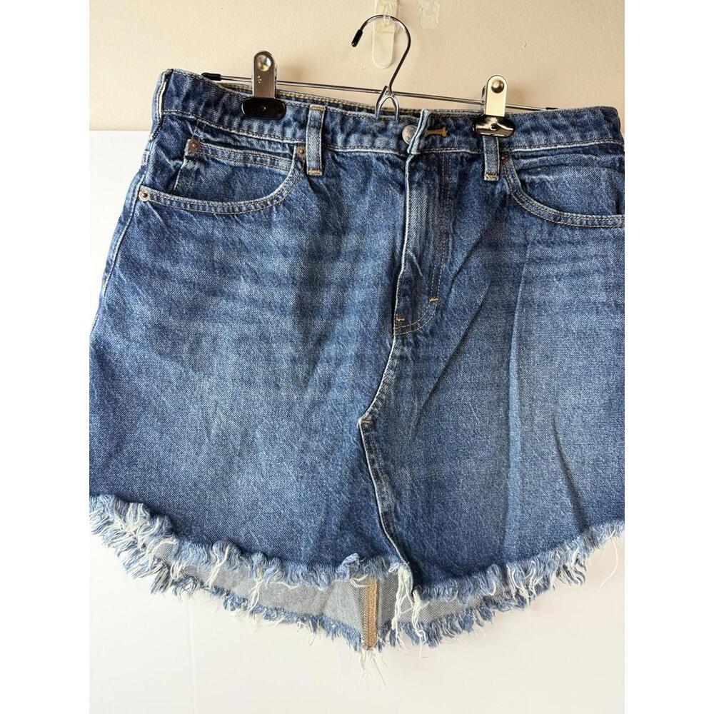 Free People Bailey Denim Mini Skirt, Dark Wash Fringe Boho Skirt Size‎ 31